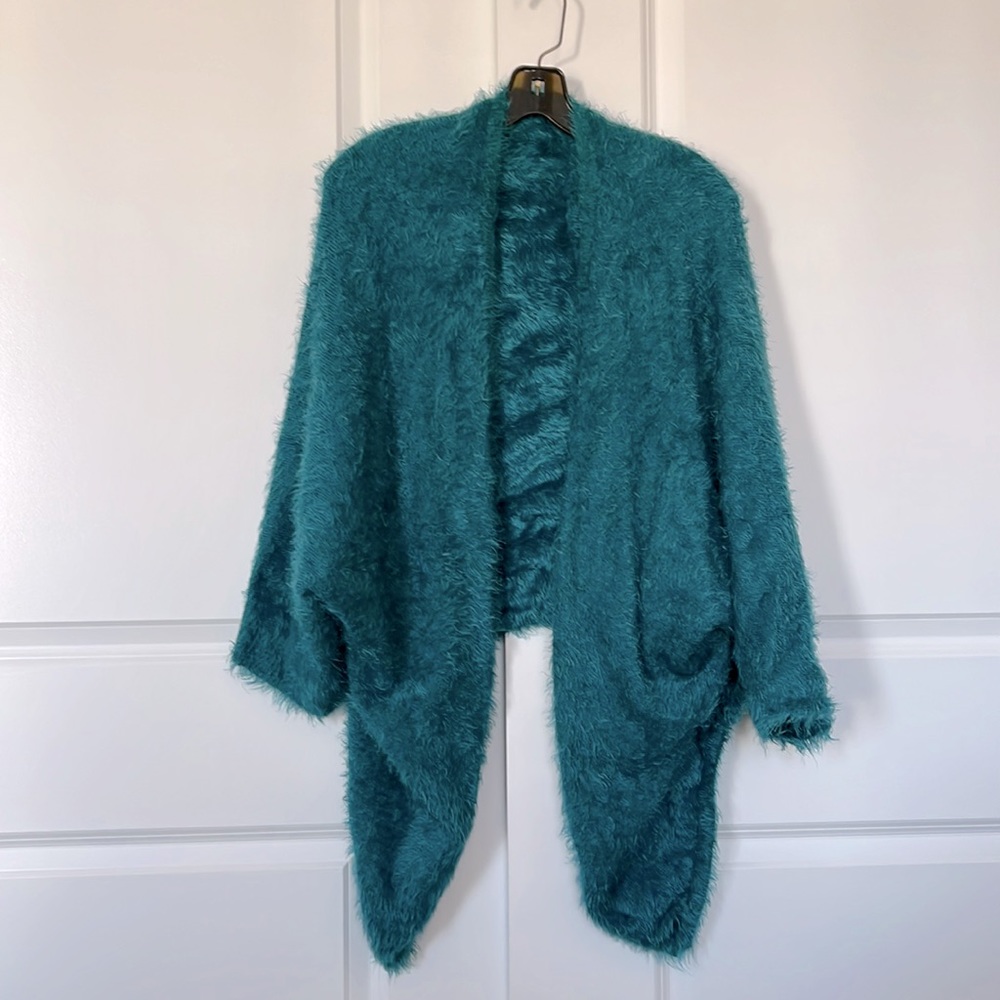 Teal fuzzy cocoon sweater